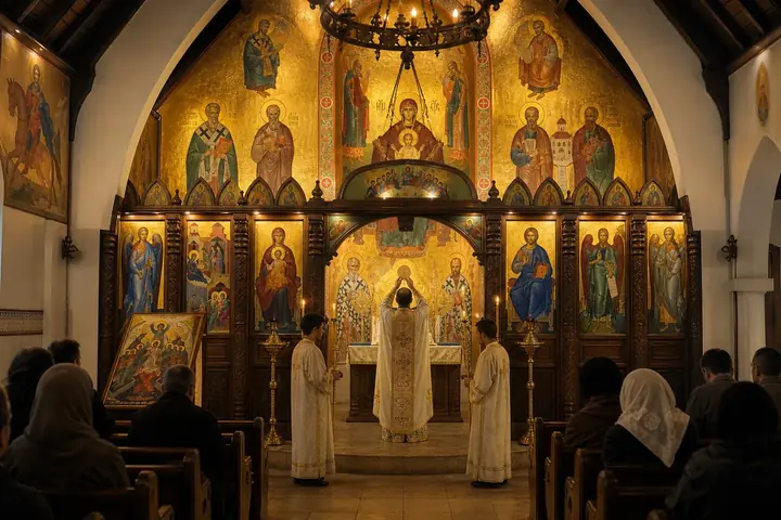 Interior ortodoxo durante la Divina Liturgia
